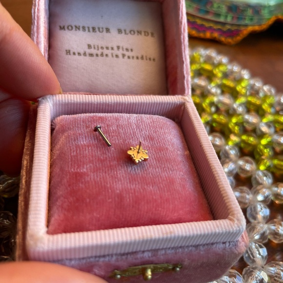 Pear garnet and black diamond bvla stud with back, gold - Picture 7 of 8